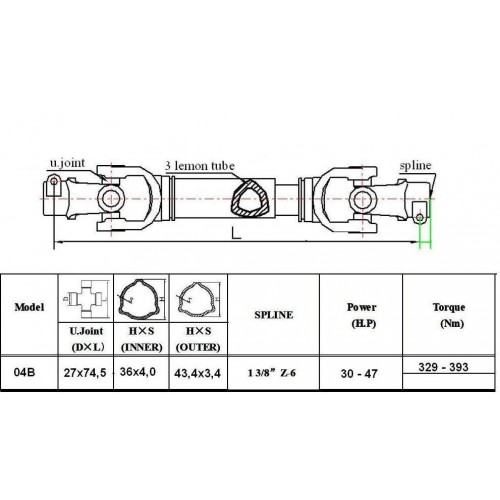 PTO shaft 04B - 50 cm / up to 47 HP